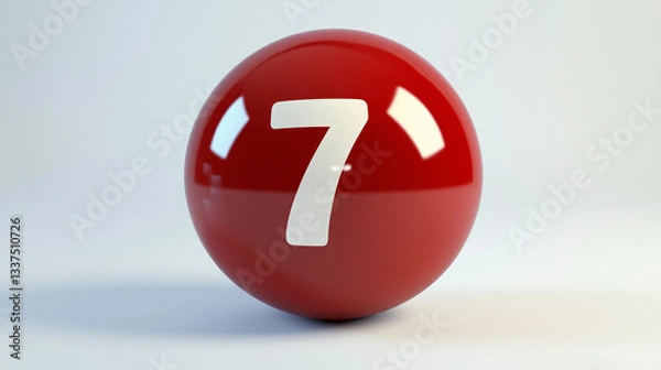 Fototapeta Billiard red ball with number 7 on a white background