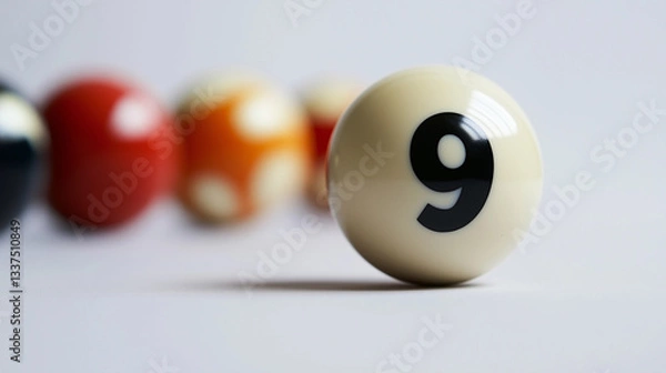 Fototapeta Billiard ball with number 9 on a white background