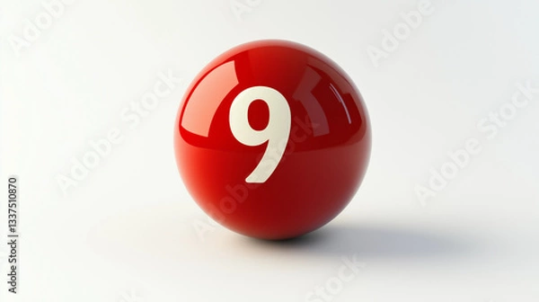 Fototapeta Billiard ball with number 9 on a white background