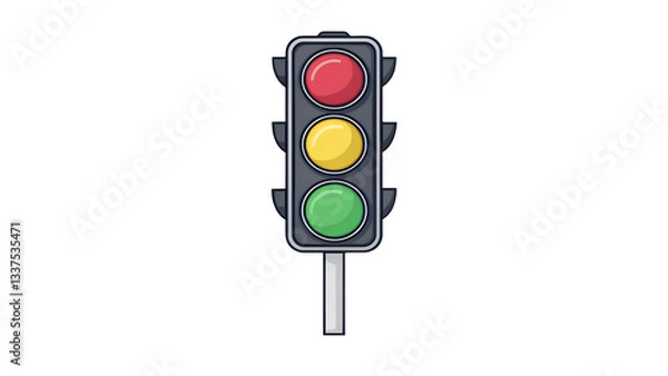 Fototapeta A cartoon traffic light with red yellow and green lights on a black background illustration artisolated on transparent background	