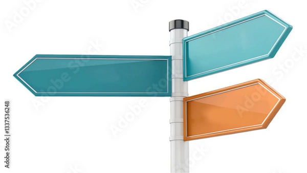 Fototapeta Direction sign with three arrow signs in different colors against a black background illustrationisolated on transparent background	