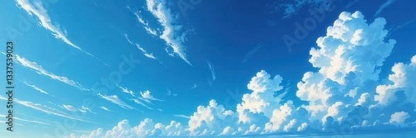Fototapeta Sweeping vista of billowing clouds against a crisp, blue sky, offering a sense of expansive freedom