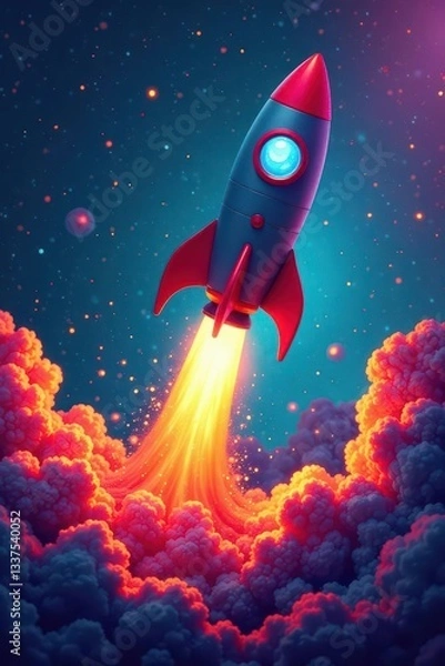 Fototapeta Vibrant graffiti SEO rocket launching from browser window , technology, contemporary