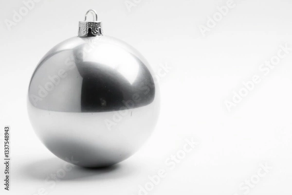 Fototapeta Silver sphere ornament, isolated white background, ball, photo, festive