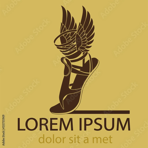 Fototapeta Logo Of The Company. Trade Symbol. Symbol Of Success. A Vector Graphic Image Sandals. Winged Sandals, Hermes Sandals. Sandals Of Hermes. Trade And Business. Hermes Sandals Mythology.