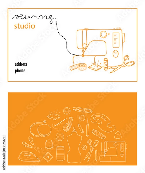 Obraz Sewing studio business card vector template
