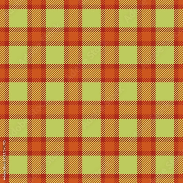 Fototapeta Vibrant autumnal plaid pattern.  Warm orange and yellowgreen hues create a cozy, rustic feel. Ideal for fallthemed designs, textiles, website backgrounds, or packaging.