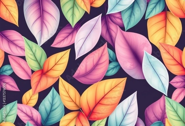 Fototapeta Pastel abstract botanical leaves seamless vector pattern background, nature, background