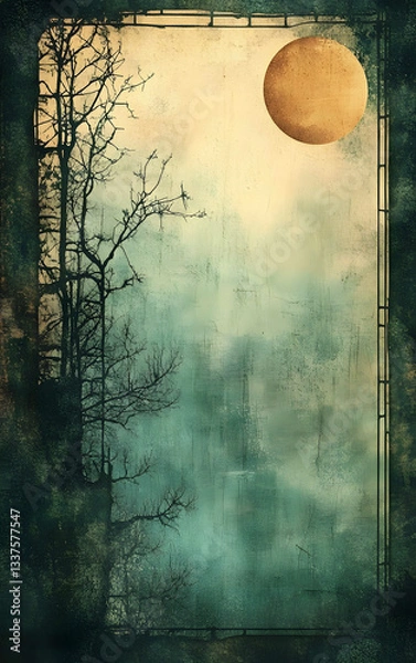 Fototapeta journal page style design on page borders only in the style of Gustav Klimt deep blues and browns geometric shapes pale colors faded appearance