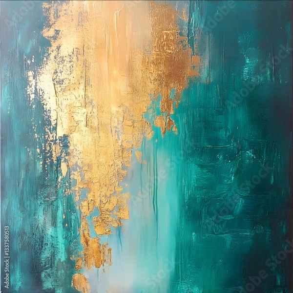 Fototapeta imagine abstract painting with vibrant gold and turqoise colors
