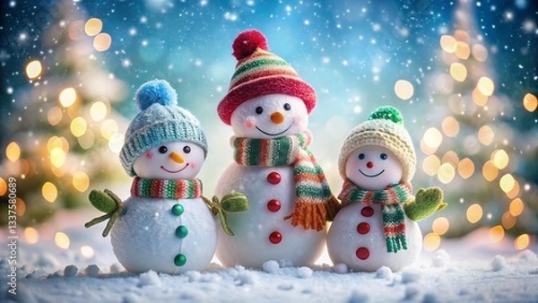 Fototapeta Charming Snowman Family Winter Wonderland Scene - High-Resolution Stock Photo
