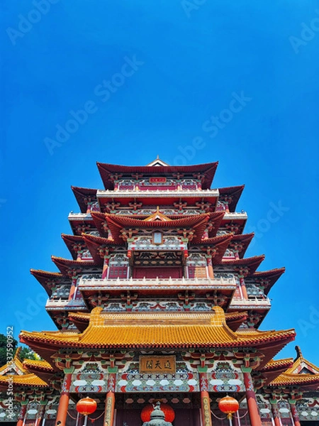 Fototapeta Chinese temple architecture: Tsutenkaku Tower of Baolian Monastery in Xuzhou, Jiangsu