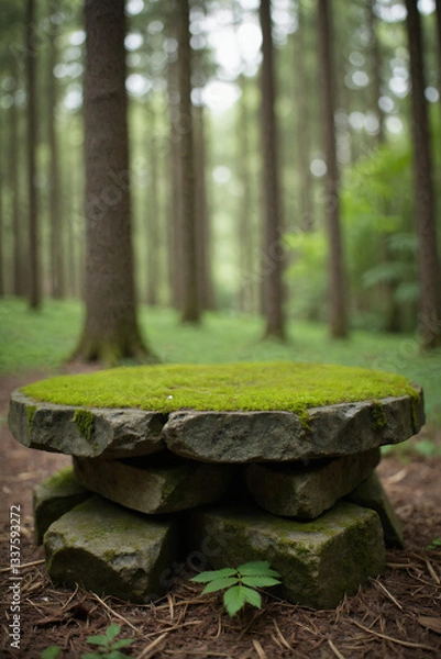 Fototapeta Mossy Stone Table in Forest
