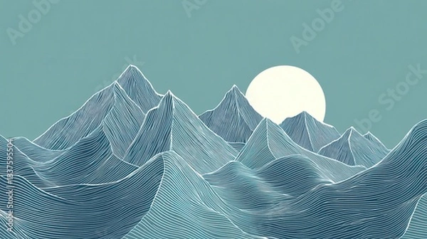 Fototapeta Serene Minimalist Mountain Range Landscape with Moon
