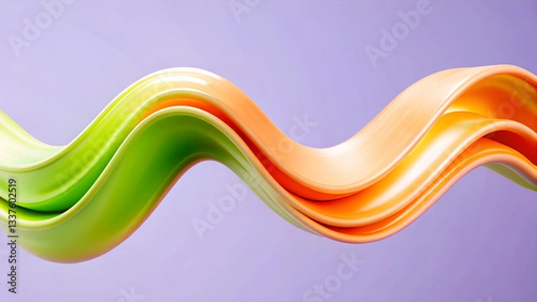 Fototapeta 3D Abstract Wavy Flow Art in Green and Orange on Purple Background