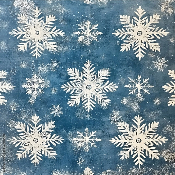 Fototapeta a nordic ice blue background with tiny intricate silver snowflakes