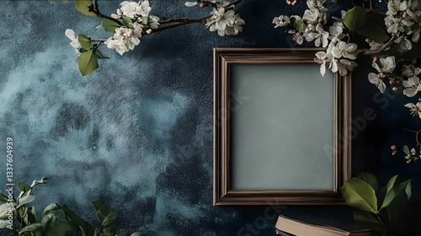 Fototapeta lifestyle mockup of a A4 empty photo frame dark and moody