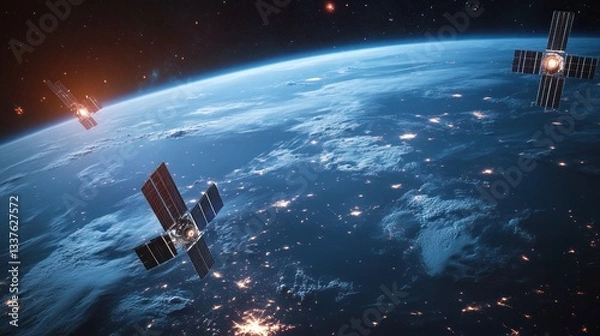 Fototapeta Advanced micro-satellites network above Earth for seamless global communication