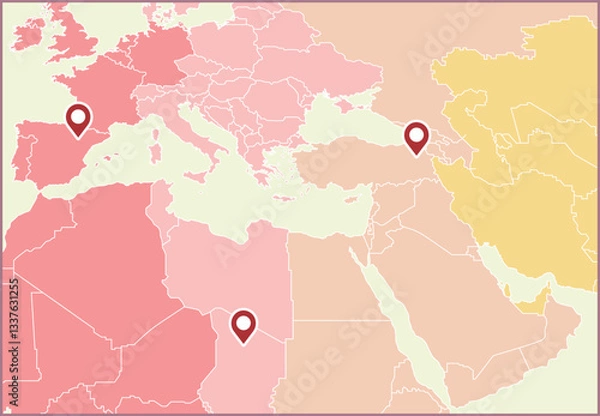 Obraz Light colorful detailed world map with vibrant colors, labeled continents, countries, and oceans. Perfect for education, travel, or business use in presentations, posters, and digital projects