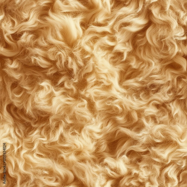 Fototapeta Golden Wool Texture – Curly Fluffy Surface Pattern
