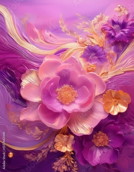 Fototapeta A Mother's Day-inspired abstract landscape with soft, swirling hues of pink, purple, and gold