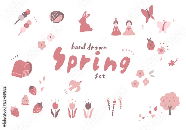 Obraz くすみカラーの春のアイコンセット