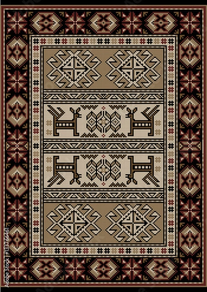 Obraz Vintage ethnic carpet with  stylized ornament in brown and beige colors

