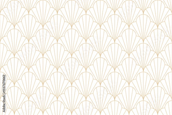 Obraz Art deco fan seamless pattern with thin gold lines on dark background.