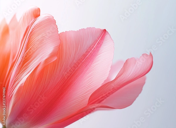 Fototapeta Close-up of a pink tulip petal on a white background, macro