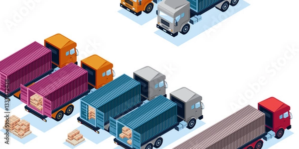 Obraz PACKAGE LOADING ILLUSTRATION - TRUCK PARKING HEAD TO HEAD TO LOAD THE BOX PACKAGE