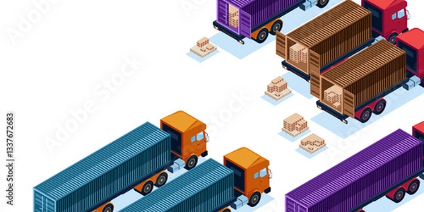Fototapeta PACKAGE LOADING ILLUSTRATION - TRUCK PARKING PARALLEL TO LOAD THE BOX PACKAGE