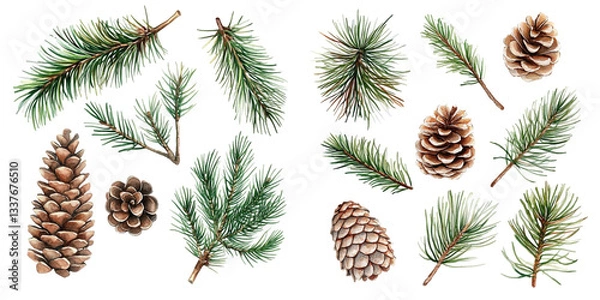 Fototapeta pine cones on white background