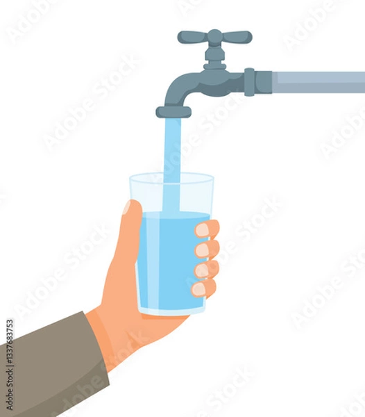 Obraz hand filling a glass cup from a water tap or faucet
