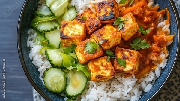 Fototapeta スパイシーな豆腐のヘルシーボウル