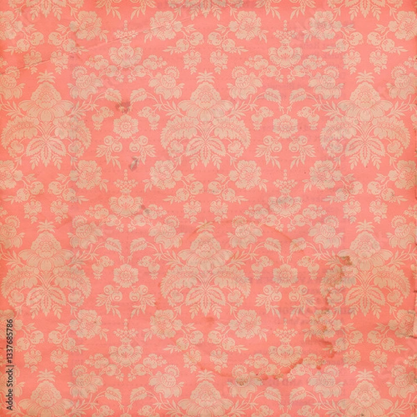 Fototapeta Paper vintage damask and baroque, floral seamless ornamental pattern fabric background 