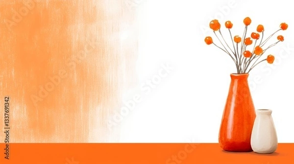Fototapeta Modern Ceramic Vases with Orange Berries and Textured Background, Generative AI.
