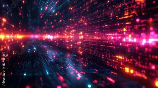 Fototapeta A colorful, glowing line of pixels that appears to be a computer screen