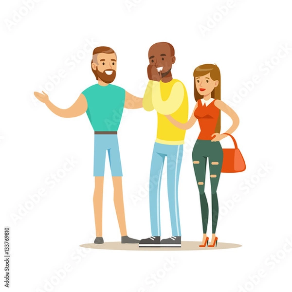 Fototapeta Happy Three Best Friends Having Good Time Together, Part Of Friendship Illustration Series