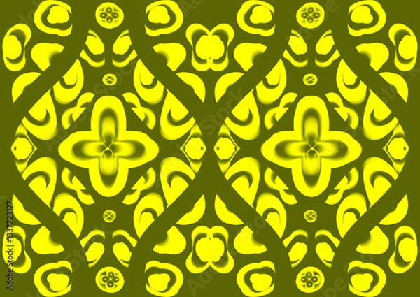 Fototapeta seamless pattern with golden ornament.  Colorful square textile and ceramic floor design. Geometry shape abstract tie-dye wallpaper. Aztec style and Folk embroidery. Fabric texture concept.
