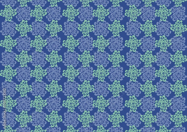 Fototapeta knitted fabric texture with blue background.  Colorful square textile and ceramic floor design. Geometry shape abstract tie-dye wallpaper. Aztec style and Folk embroidery. Fabric texture concept.
