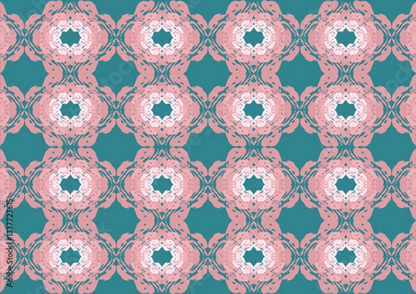 Fototapeta seamless pattern with flowers.  Colorful square textile and ceramic floor design. Geometry shape abstract tie-dye wallpaper. Aztec style and Folk embroidery. Fabric texture concept.