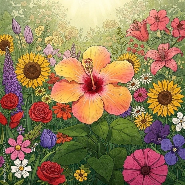 Fototapeta abstract floral background with flowers