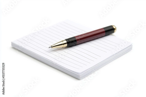 Fototapeta Pen rests on lined notebook for writing.