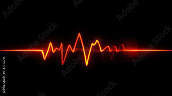 Fototapeta Vibrant red pulse line on black background.