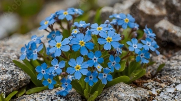 Obraz Alpine Serenity: Close-Up of Forget-Me-No ts with Majestic Backdrops