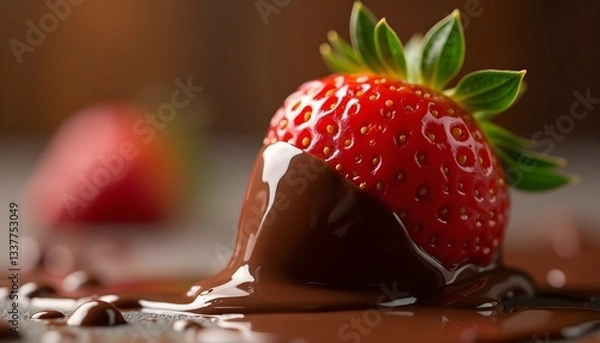 Fototapeta A beautifully composed macro shot of multiple ripe strawberries rotating in mid-air, illuminated by soft, natural light. The DSLR-quality 4K image captures the intricate details of each strawberry, 