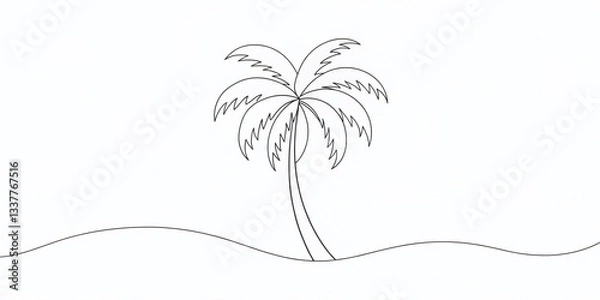 Fototapeta Palm Tree Line Art: Continuous Line Drawing Print Poster, Card, Tattoo Design