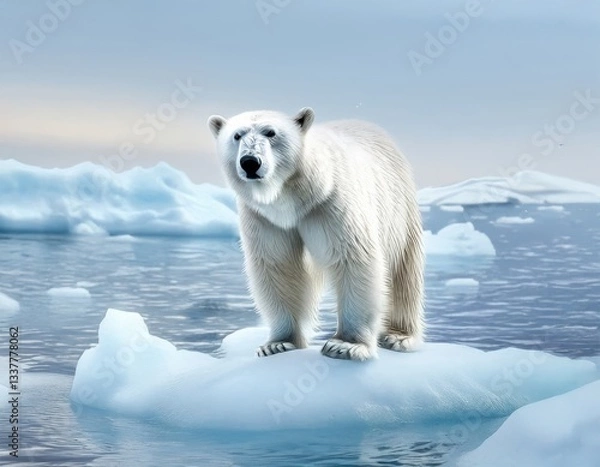 Obraz Arctic bear's magnificent presence on edge of an iceberg. represents harsh environment