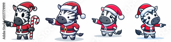 Fototapeta Zebra wear Santa Claus costumes pointing forward a simple vector graphic illustration of festive stripes