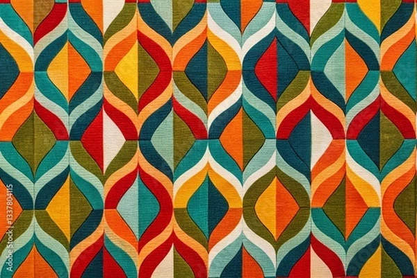 Obraz Retro Geometric Pattern Fabric Cover Background, Vintage Style Textile Design